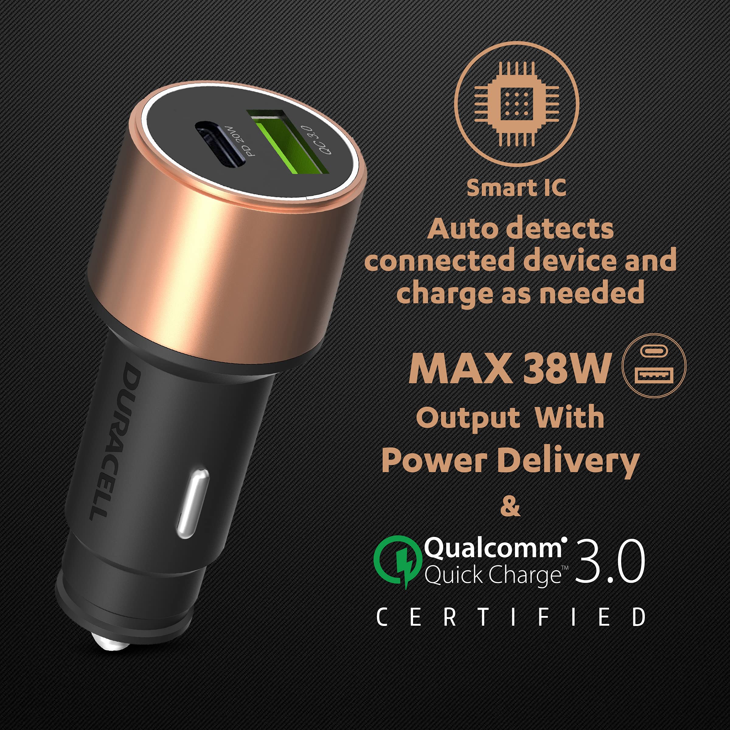 Car Charger 3.0 QC + PD (38 W Fast Charging Support)