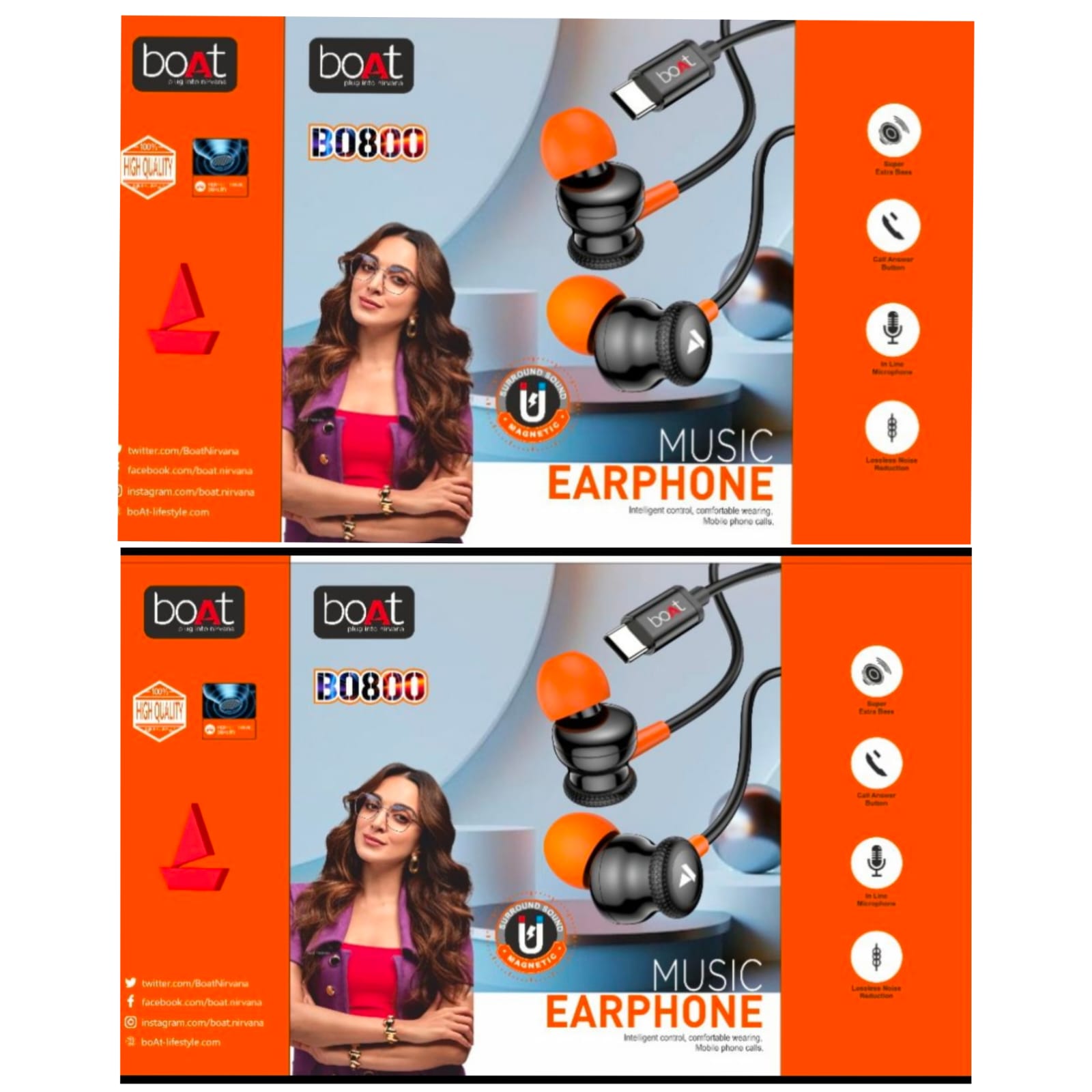 Boat  B0800 Earphone Good Sound with Mic (Box Packing)