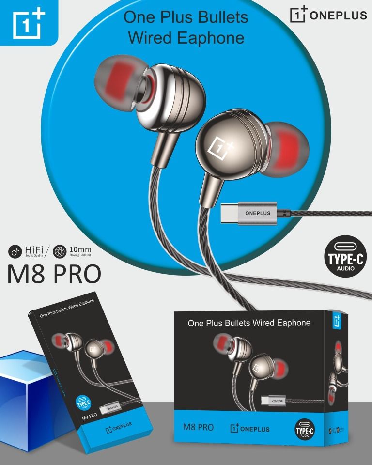 One Plus Bullets Wied Earphone Good Sound with Mic (Box Packing)   M8 PRO