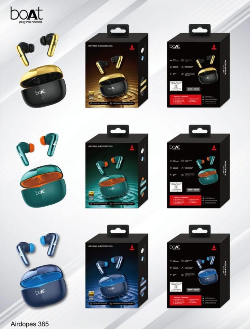 BOAT AIRDOPES 385 BUDS Good Sound with Mic (Box Packing)