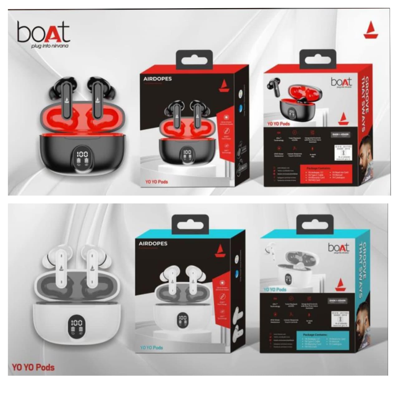 BOAT YOYO PODS BUDS Digital display Good Sound with Mic (Box Packing)